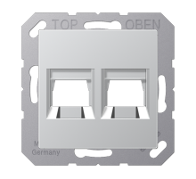 Kрышка для 2-х разъемов; без видимого винта; подпружиненная шторка; термопласт; алюминий  A1569-25WEAL  Jung