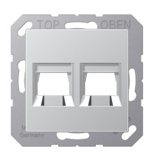 Kрышка для 2-х разъемов; без видимого винта; подпружиненная шторка; термопласт; алюминий  A1569-25WEAL  Jung