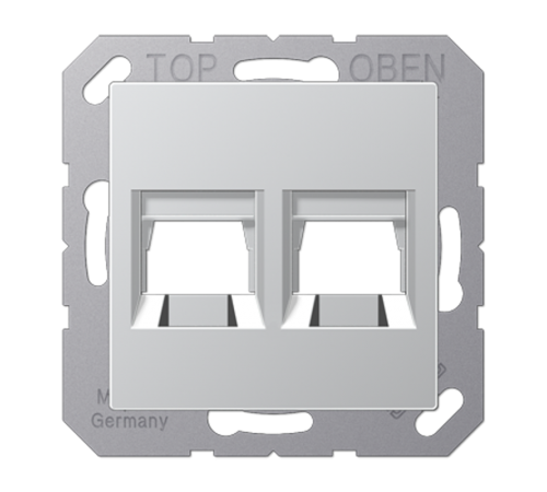 Kрышка для 2-х разъемов; без видимого винта; подпружиненная шторка; термопласт; алюминий  A1569-25WEAL  Jung