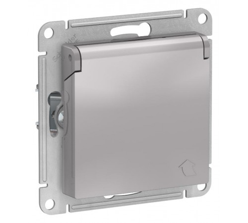 AtlasDesign Алюминий Розетка с заземлением, со шторками, с крышкой, 16А, механизм  ATN000346  SE