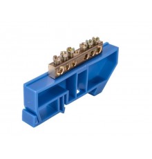 Шина "N" нулевая 8х12мм 6/1 (6 групп/крепеж по центру) с изолятором на DIN-рейку (20 шт/уп)  PR08.28962  Промрукав