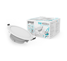Светильник  Basic Downlight круг 5W 400lm 4000K 185-250V IP54 90*44 белый LED 1/40  9033420205  Gauss