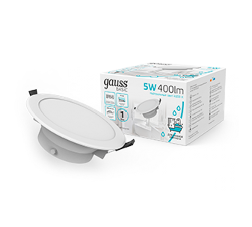 Светильник  Basic Downlight круг 5W 400lm 4000K 185-250V IP54 90*44 белый LED 1/40  9033420205  Gauss