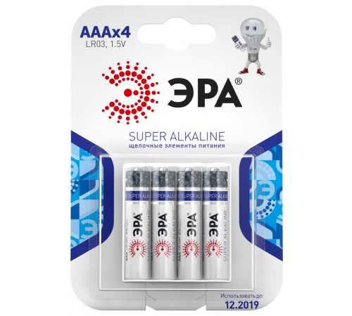Батарейка щелочная (алкалиновая)  LR03-4BL (120/960/30720) (AAA)   C0038451  ЭРА