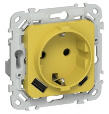 FLITE Розетка с заземлением со шторками 16А с USB A+C 20Вт быстрозажимные клеммы РСЮшс11-1-ФлЖК желтый карри  FI-R14-16-1-U22-020-K44  IEK