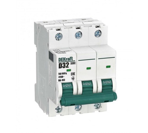 Выключатель автоматический трехполюсный ВА-103 3Р 32А характеристика D 6кА  12372DEK  DEKraft