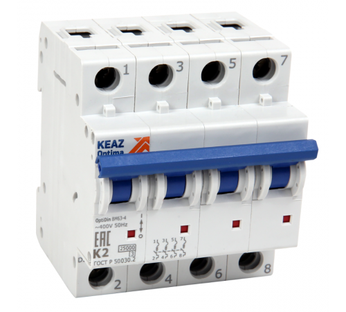 Выключатель автоматический четырёхполюсный OptiDin BM63-4Z4-25-УХЛ3 342135 КЭАЗ
