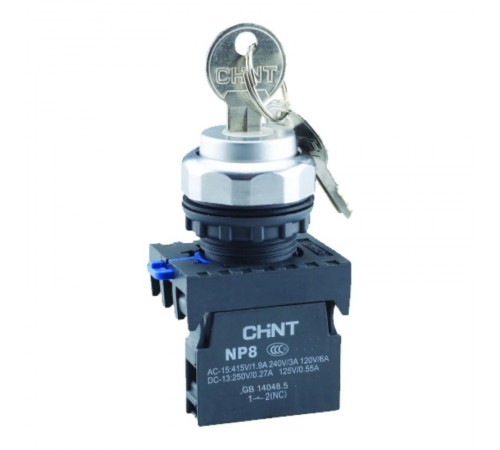 Переключатель ключом NP8-20Y/21, 2 положения фиксацией, 2НО, IP65 (R)  667182  CHINT