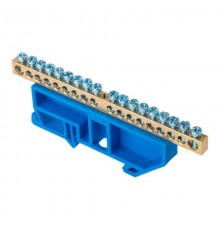 Шина "0" N (6х9мм) 18 отверстий латунь синий изолятор на DIN-рейку EKF PROxima  sn0-63-18-d  EKF