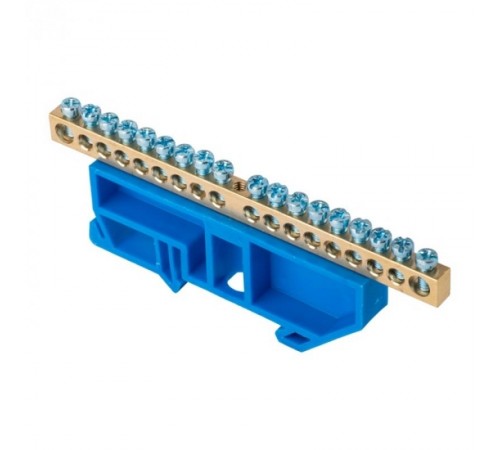 Шина "0" N (6х9мм) 18 отверстий латунь синий изолятор на DIN-рейку EKF PROxima  sn0-63-18-d  EKF