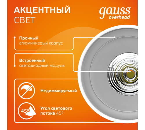 Светильник светодиодный накладной HD032 24W (белый/белый) 3000K 180x100*100мм  HD032  Gauss
