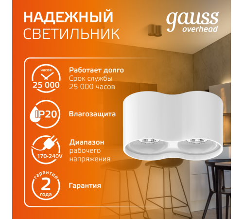 Светильник светодиодный накладной HD032 24W (белый/белый) 3000K 180x100*100мм  HD032  Gauss