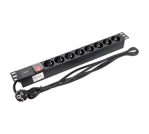 Блок розеток PDU TERACOM PRO 19" 1U 16А/250В 8 розеток Schuko 2 метра сечение 3x1,5 мм2  TRP-HPD-LS-16A-8SH-2MSH  EKF