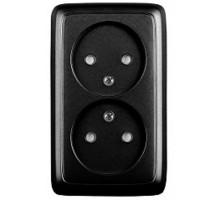 Розетка открытой установки, двухместная, со шторками, с изолирующей пластиной, цвет черный  РА16-144-08  HEGEL