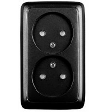 Розетка открытой установки, двухместная, со шторками, с изолирующей пластиной, цвет черный  РА16-144-08  HEGEL
