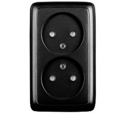 Розетка открытой установки, двухместная, со шторками, с изолирующей пластиной, цвет черный  РА16-144-08  HEGEL