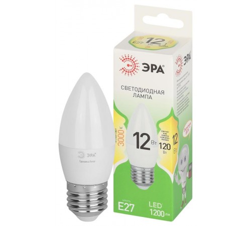 Лампа светодиодная  GREEN LINE LED B35-12W-830-E27 GL E27 12 Вт свеча теплый свет  Б0067137  ЭРА