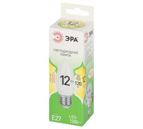 Лампа светодиодная  GREEN LINE LED B35-12W-830-E27 GL E27 12 Вт свеча теплый свет  Б0067137  ЭРА