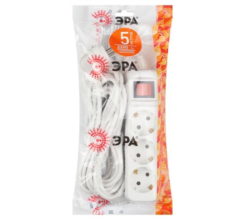 Удлинитель UX-3es-5m c заземлением, 3x0,75мм2, c выкл. 3гн, 5м  Б0035755  ЭРА