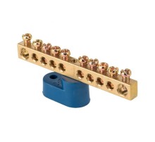 Шина "0" N (6х9мм) 10 отверстий латунь синий угловой изолятор EKF PROxima  sn0-63-10-1  EKF
