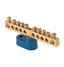 Шина "0" N (6х9мм) 10 отверстий латунь синий угловой изолятор EKF PROxima  sn0-63-10-1  EKF