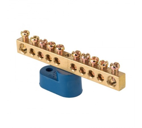Шина "0" N (6х9мм) 10 отверстий латунь синий угловой изолятор EKF PROxima  sn0-63-10-1  EKF