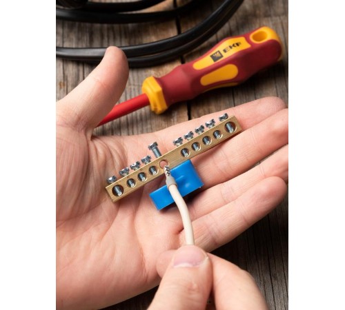 Шина "0" N (6х9мм) 10 отверстий латунь синий угловой изолятор EKF PROxima  sn0-63-10-1  EKF