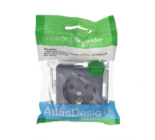 AtlasDesign Грифель Розетка с заземлением со шторками, 16А, механизм  ATN000745  SE