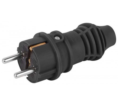 Вилка  каучуковая c заземлением 16А IP44 прямая черная  VX13-B-IP44  Б0069321  ЭРА