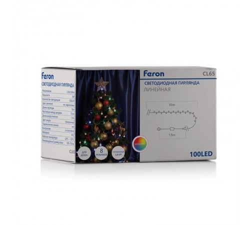 Гирлянда "шарики"  100 диодов  мульти  CL65   10м +1.5м, IP20  32353  FERON