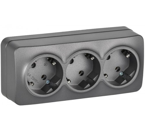 GLORY Розетка 3-местная с з/к без з/ш о/у 16А РС23-3-ХСм сталь матовый  ERH31-K46M-16  IEK