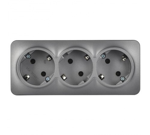 GLORY Розетка 3-местная с з/к без з/ш о/у 16А РС23-3-ХСм сталь матовый  ERH31-K46M-16  IEK