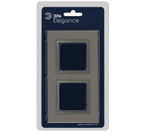 Рамка для розеток и выключателей Elegance 14-5202-16 на 2 поста, металл, титан  Б0065843  ЭРА