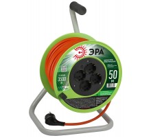 Удлинитель силовой  RP-4e-3x1.5-50m на пластиковой катушке c заземлением 4 розетки 50м ПВС 3х1,5мм2   Б0056104  ЭРА