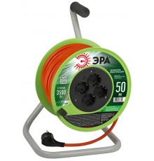 Удлинитель силовой  RP-4e-3x1.5-50m на пластиковой катушке c заземлением 4 розетки 50м ПВС 3х1,5мм2   Б0056104  ЭРА