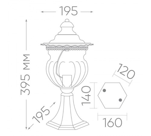 Светильник декоративный уличный PL594 60W 230V E27 195*195*395мм коричневый (на постамент)  11622  Feron