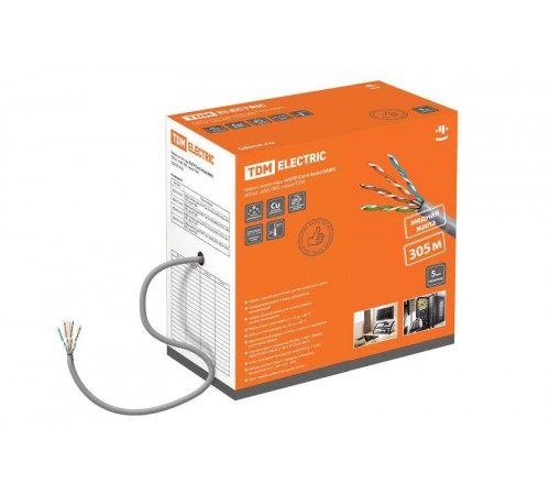 Кабель витая пара U/UTP Cat 6 4х2х23AWG (305м)  solid, ПВХ, серый  SQ0107-0103  TDM