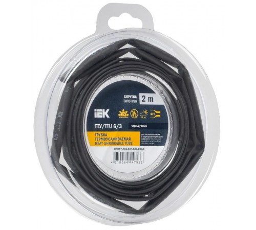 Трубка термоусадочная ТТУ нг-LS 6/3 черная (2м/упак) IEK  UDR12-006-003-002-K02-T  IEK