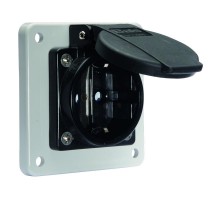 Розетка панельная Schuko фланец 75*75 Schuko IP54 QC 16A 250V черная + серый фланец I 7111009-Bals I Bals