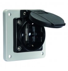 Розетка панельная Schuko фланец 75*75 Schuko IP54 QC 16A 250V черная + серый фланец I 7111009-Bals I Bals