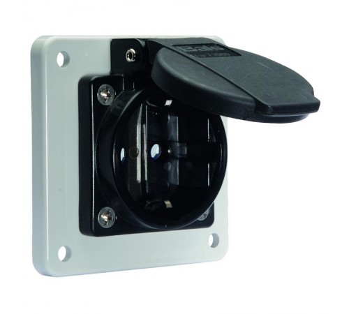 Розетка панельная Schuko фланец 75*75 Schuko IP54 QC 16A 250V черная + серый фланец I 7111009-Bals I Bals
