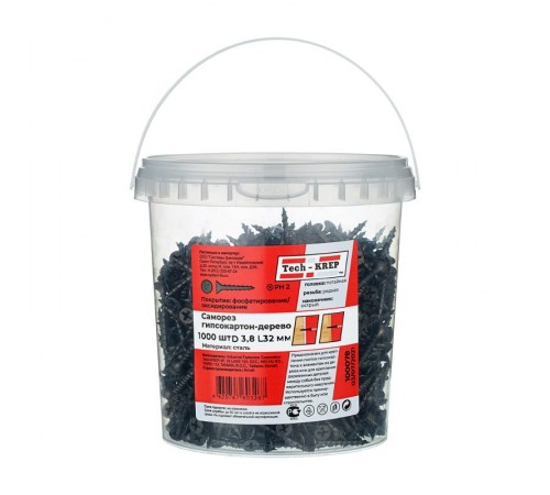 Саморез ШСГД 3,8х32 (1000 шт) - ведро ( 1,508 кг)  100078  Tech-KREP