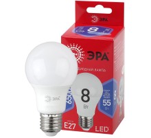 Лампа светодиодная ЭКО LED A60-8W-865-E27 R (диод, груша, 8Вт, хол, E27)  Б0045323  ЭРА