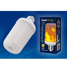 Лампа светодиодная LED-L60-6W/FLAME/E27/FR PLD01WH LED декоративная с типом свечения "эффект пламени". "цилиндр", мат. .  UL-00003360  Uniel