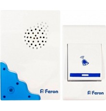 Звонок электрический дверной беспроводной E-223 (DB606) звонок (кнопка IP20) 32 мелодии, 2*1,5V/АА, белый, синий  23679  FERON