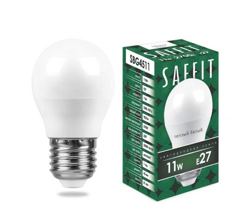 Лампа светодиодная SBG4511 11W 2700K 230V E27 G45  55137  SAFFIT