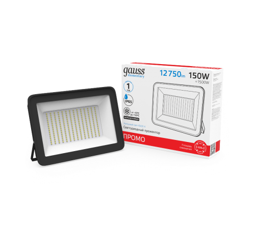 Прожектор светодиодный Gauss Elementary 150W 12750lm IP65 6500К ПРОМО G2 черный   613100150P  Gauss