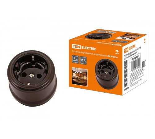 Розетка фарфоровая 2П+З 16А 250В коричневая "Болонь"  SQ1820-0412  TDM