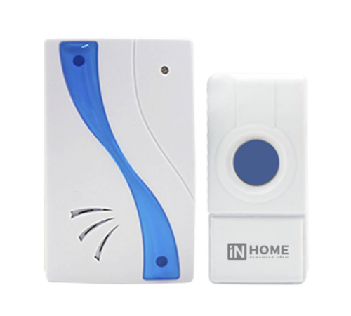 Звонок беспроводной ЗБ-8 32 мелодии 120м с кнопкой IP44 бело-голубой  4690612013367  IN HOME