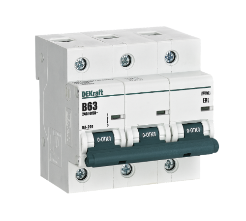 Автоматический выключатель 3Р 63А х-ка B ВА-201 10кА  13041DEK  DEKraft